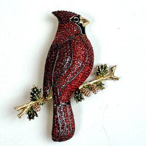Joan Rivers Red Cardinal Swarovski Crystal Brooch